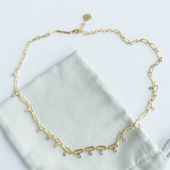 Kendra Scott Lindy Gold White CZ Crystal Chain Necklace - Picture 3 of 4
